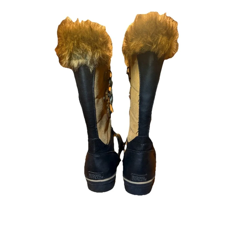 Rugged Outback Women's Boots Size 10 – Black & Brown with Faux‎ Fur Trim